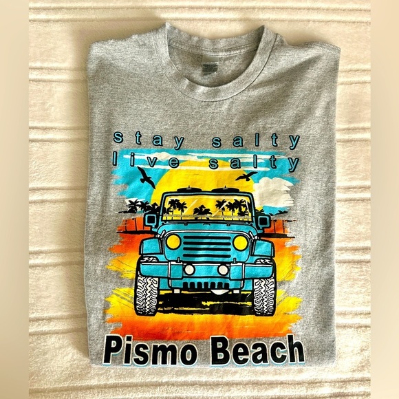 Gildan Pismo Beach T-Shirt 2XL Gray Yellow Blue​​​ - Picture 2 of 9